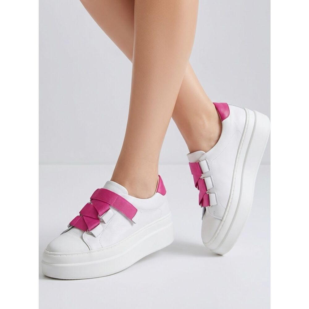SILENT D | NEW Alodde White and Magenta Leather Sneakers Women’s Size 37 (6-6.5)